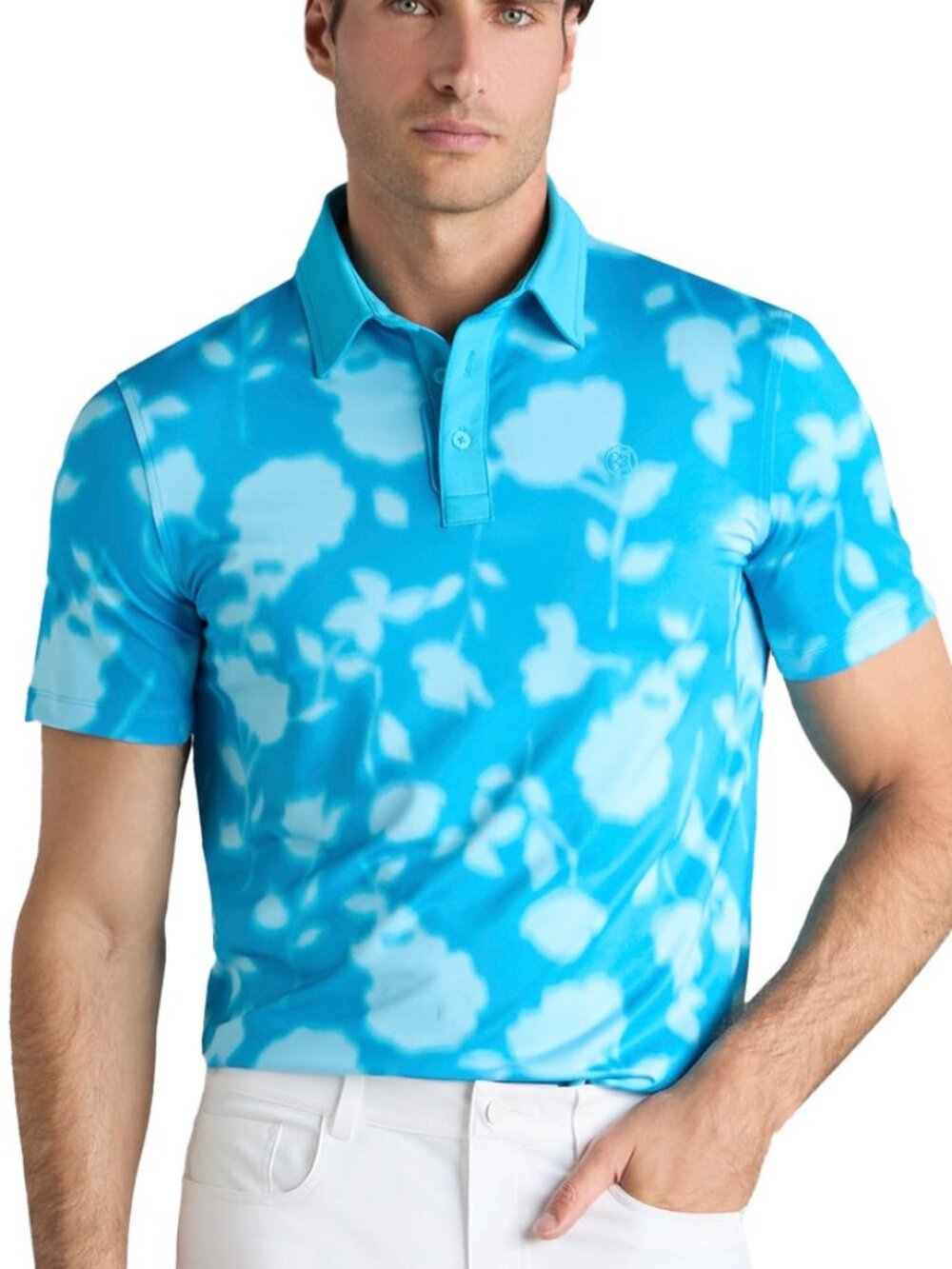 G/FORE Blur Floral Tech Jersey Polo Shirt UPF 50+ Color- Venet Medium NWT